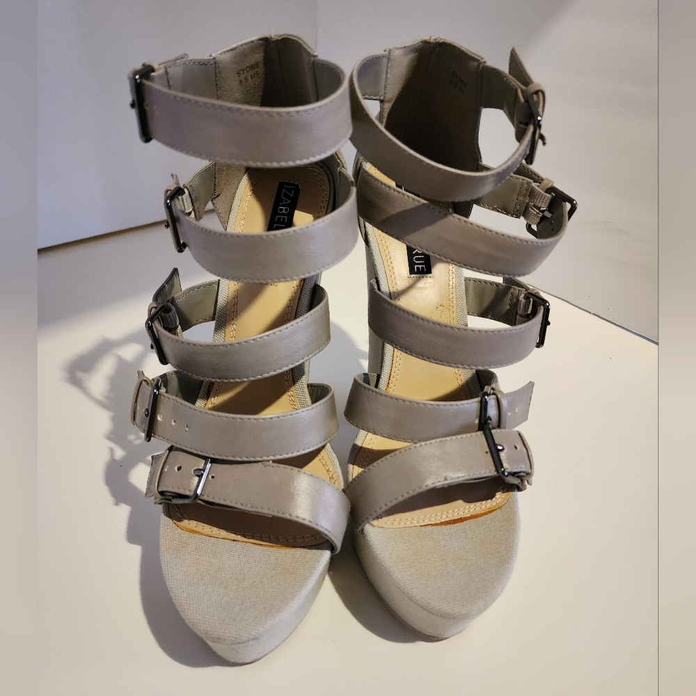 Izabella Rue Grey Heels with 4 Silver Buckles